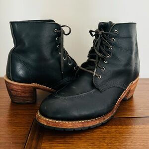 Red Wing Heritage Clara Black Lace Up Boots with Vintage Design and Stacked Heel